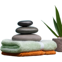 AI generated Stacked stones and towel in a spa setting isolated on transparent background isolated png