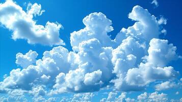 AI generated Fluffy white cumulus clouds against a vibrant blue sky photo