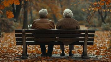 AI generated Two Elderly People Sitting on a Park Bench photo