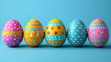 AI generated Colorful Easter Eggs on Blue Background photo