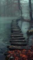 AI generated Serene Wooden Pathway Extending Through Calm Waters photo