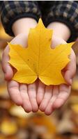 AI generated Person Holding a Yellow Leaf photo