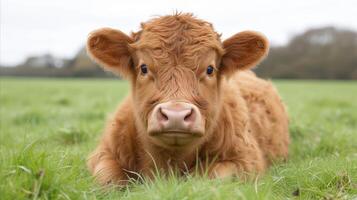 AI generated Close-Up of Cow Lying in Field photo