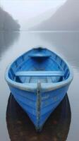 AI generated Blue Boat Resting on Crystal Clear Lake photo