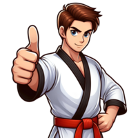 AI generated karate fighter in cartoon style on transparent background png