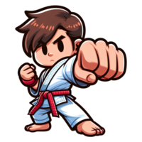 ai genererad karate kämpe i tecknad serie stil på transparent bakgrund png