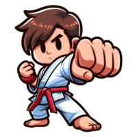 AI generated karate fighter in cartoon style on transparent background png