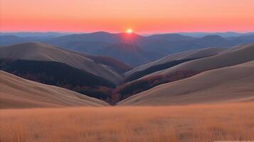 AI generated Tranquil Sunset Over Rolling Hills photo