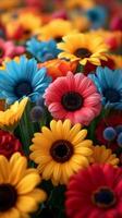 ai generado vibrante surtido de gerbera margaritas a un floral tienda foto