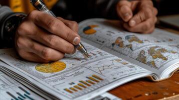 AI generated Analyzing Financial Data in Business Reports With Pen and Highlighter photo