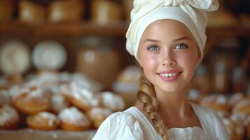 AI generated Young Baker With Braided Hair in a Pastry Shop photo