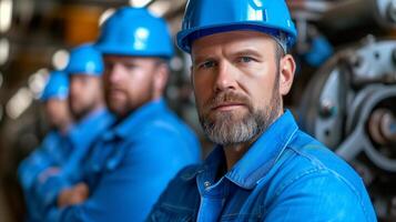 AI generated Group of Men in Hard Hats Standing Together at Construction Site photo