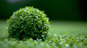 AI generated Dew-Covered Green Shrub Close-Up at Dawn photo