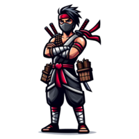 AI generated ninja fighter in cartoon style on transparent background png