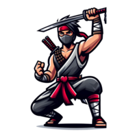 AI generated ninja fighter in cartoon style on transparent background png