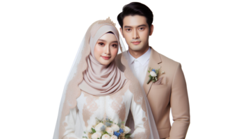 AI generated Muslim bride and groom on a transparent background png