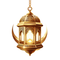 ai generiert klassisch golden Laterne Ornament Ramadan kareem Mubarak auf transparent Hintergrund png