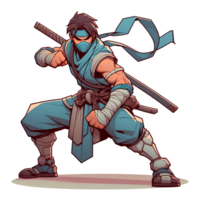 AI generated ninja fighter in cartoon style on transparent background png