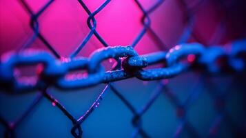 AI generated Close-Up of Rusty Chain Link Fence With Barbed Wire photo