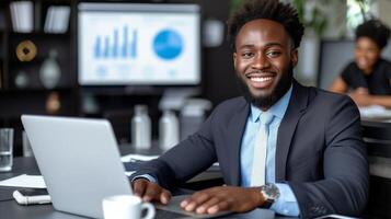 AI generated Confident Businessman at Work in Modern Office photo