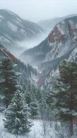 AI generated Snow-Covered Mountain With Foreground Trees photo