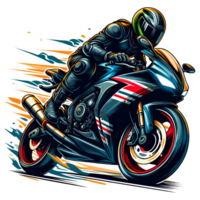 ai generiert Sport Motorrad Fahrer im Karikatur Stil auf transparent Hintergrund png