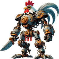 AI generated a cartoon style image of a mechanical chicken warrior with PNG transparent background background