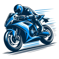 ai generiert Blau Sport Motorrad Fahrer im Karikatur Stil auf transparent Hintergrund png