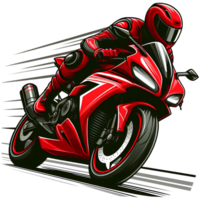 AI generated red sport motorcycle rider in cartoon style on transparent background png