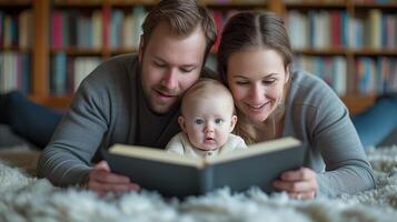 AI generated Man and Woman Reading Book to Baby photo