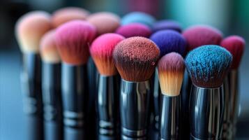 AI generated Close Up of a Variety of Makeup Brushes photo