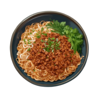 ai genererad skönhet av dan dan spaghetti i en platt lägga sammansättning färgrik ensemble av vår lök proffs png