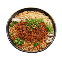 AI generated beauty of Dan Dan Noodles in a flat lay composition colorful ensemble of spring onions Pro PNG