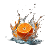 ai generiert ein Orange Obst Spritzen gefroren im Zeit Experiment mit anders Winkel und Perspektiven zu vermitteln das dynamisch Schönheit von das Spritzen Profi png