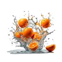 AI generated an Orange Fruit Splash frozen in time experiment with different angles and perspectives to convey the dynamic beauty of the splash Pro PNG