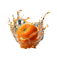 ai generiert ein Orange Obst Spritzen gefroren im Zeit Experiment mit anders Winkel und Perspektiven zu vermitteln das dynamisch Schönheit von das Spritzen Profi png