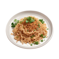 AI generated Dan Dan Noodles with a minimalist presentation on a white plate noodles to intertwine elegantly with the rich Free PNG