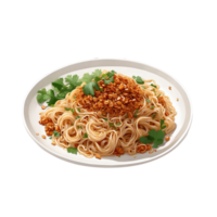 AI generated Dan Dan Noodles with a minimalist presentation on a white plate noodles to intertwine elegantly with the rich Free PNG