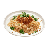 ai genererad dan dan spaghetti med en minimalistisk presentation på en vit tallrik spaghetti till flätas ihop elegant med de rik fri png