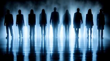 AI generated Group of People Standing in Front of Foggy Background photo