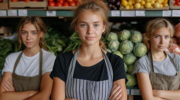 AI generated Group of Women Standing in Front of a Produce Stand photo