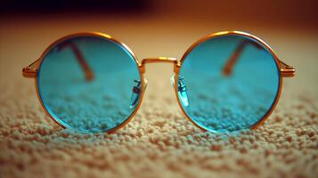 AI generated Stylish Sunglasses Resting on Colorful Carpet photo