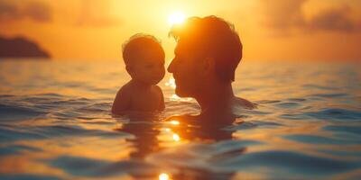 AI generated Smiling Couple Enjoying a Refreshing Swim at the Beach photo