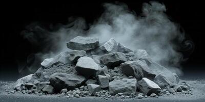 ai generado un pila de rocas emitiendo fumar en un rocoso Desierto paisaje foto