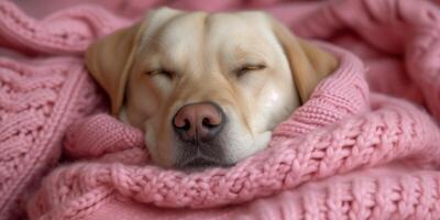 AI generated Content Dog Sleeping Soundly on a Pink Blanket photo