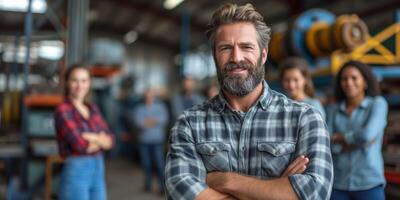 AI generated Man Standing in Front of Group of People at Meeting photo