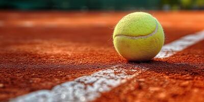 AI generated Tennis Ball Resting on Green Tennis Court photo