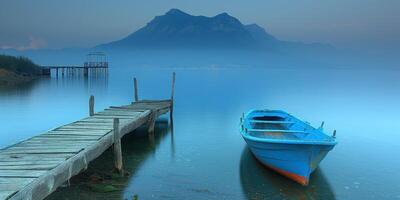 AI generated Blue Boat Floating on Calm Body of Water photo