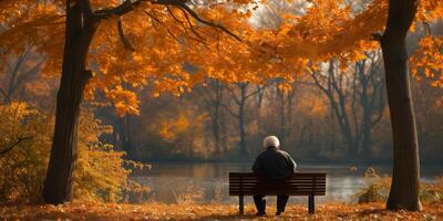 AI generated Person Sitting on Bench in City Park photo