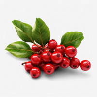 ai generiert rot Beeren mit Blätter auf ein transparent Hintergrund png